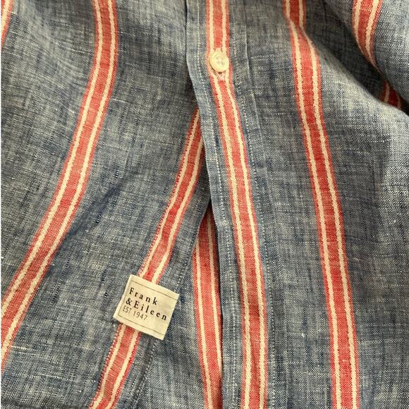 Frank & Eileen Mary Classic Shirtdress Italian Linen Red Navy Stripe Size Large - Picture 12 of 14